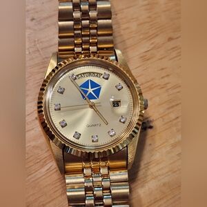 Men's Gold Quartz Watch with Day-Date Display